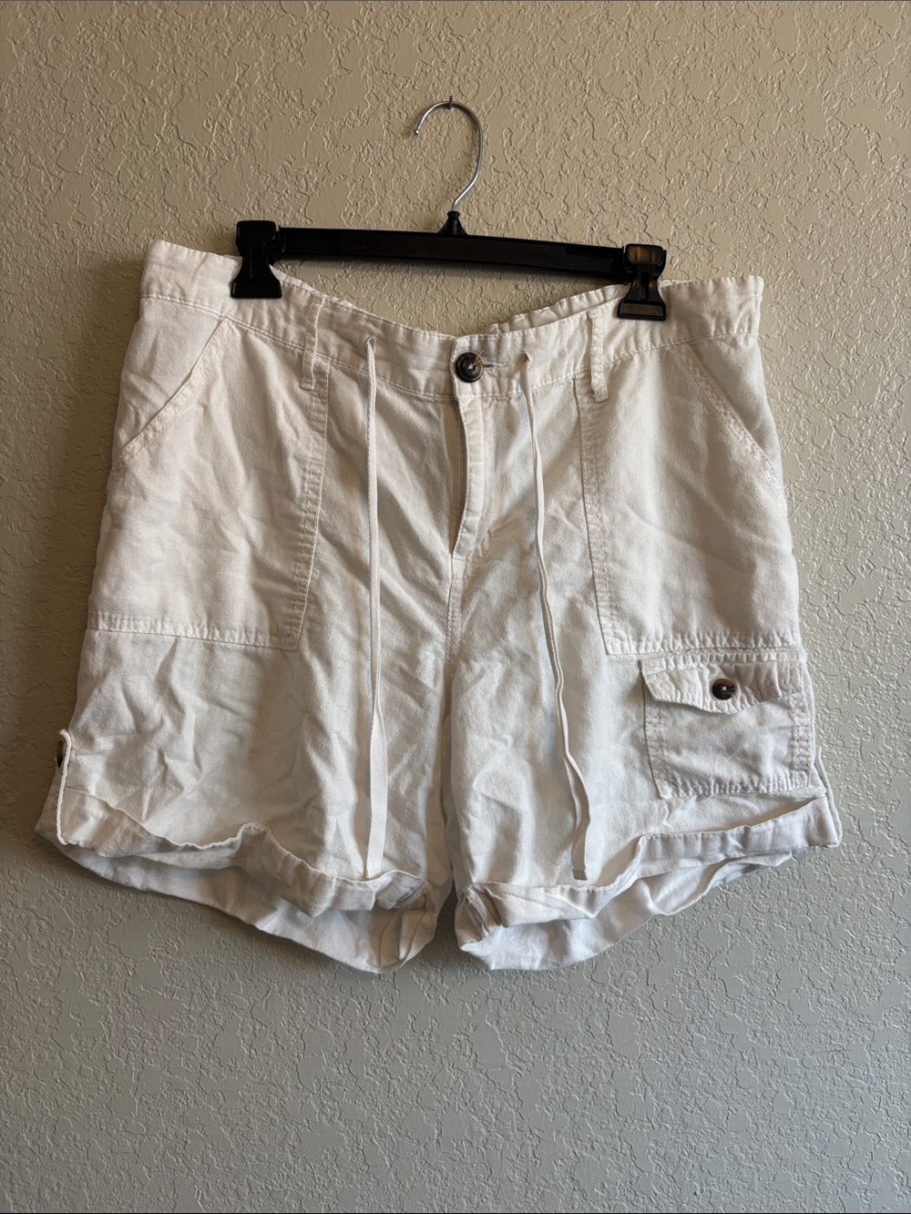 Faded Glory White Cargo Shorts with Drawstring